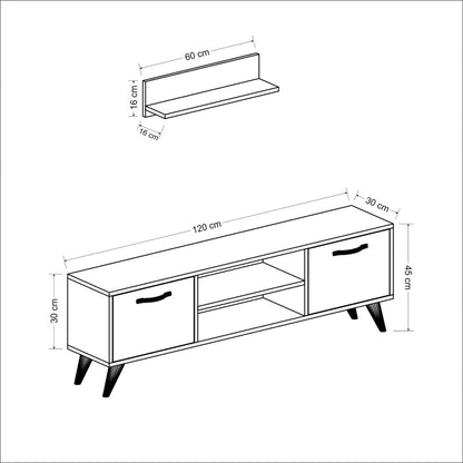 In And OutdoorMatch TV Meubel Christy - Met Plank - 120x30x45 cm - Walnootkleurig en Antraciet -Spaanplaat en Kunststof - Modern Design TV-meubel