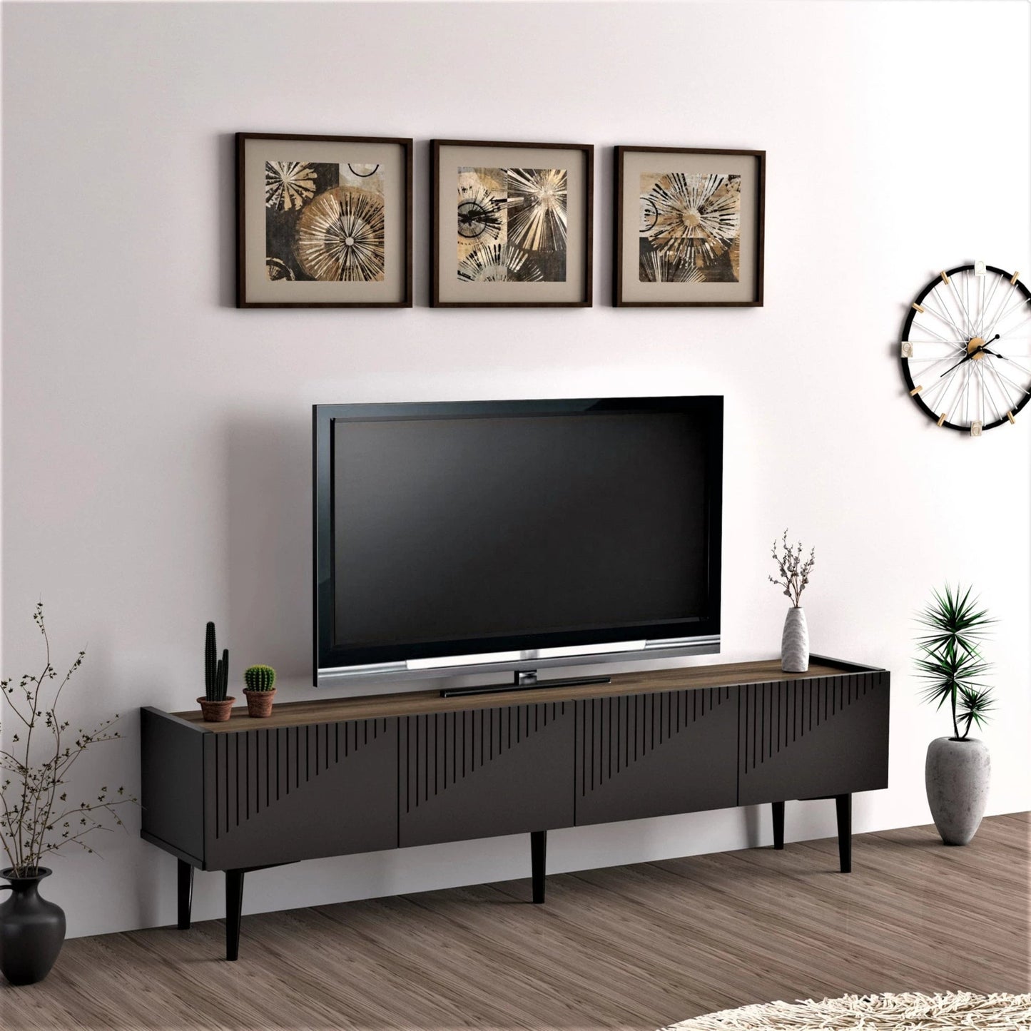 In And OutdoorMatch TV meubel Karlo - TV meubel - 45x154x37 cm - Kleur Antraciet en Walnoot - Spaanplaat - Kunststof - Decoratief Design TV-meubel