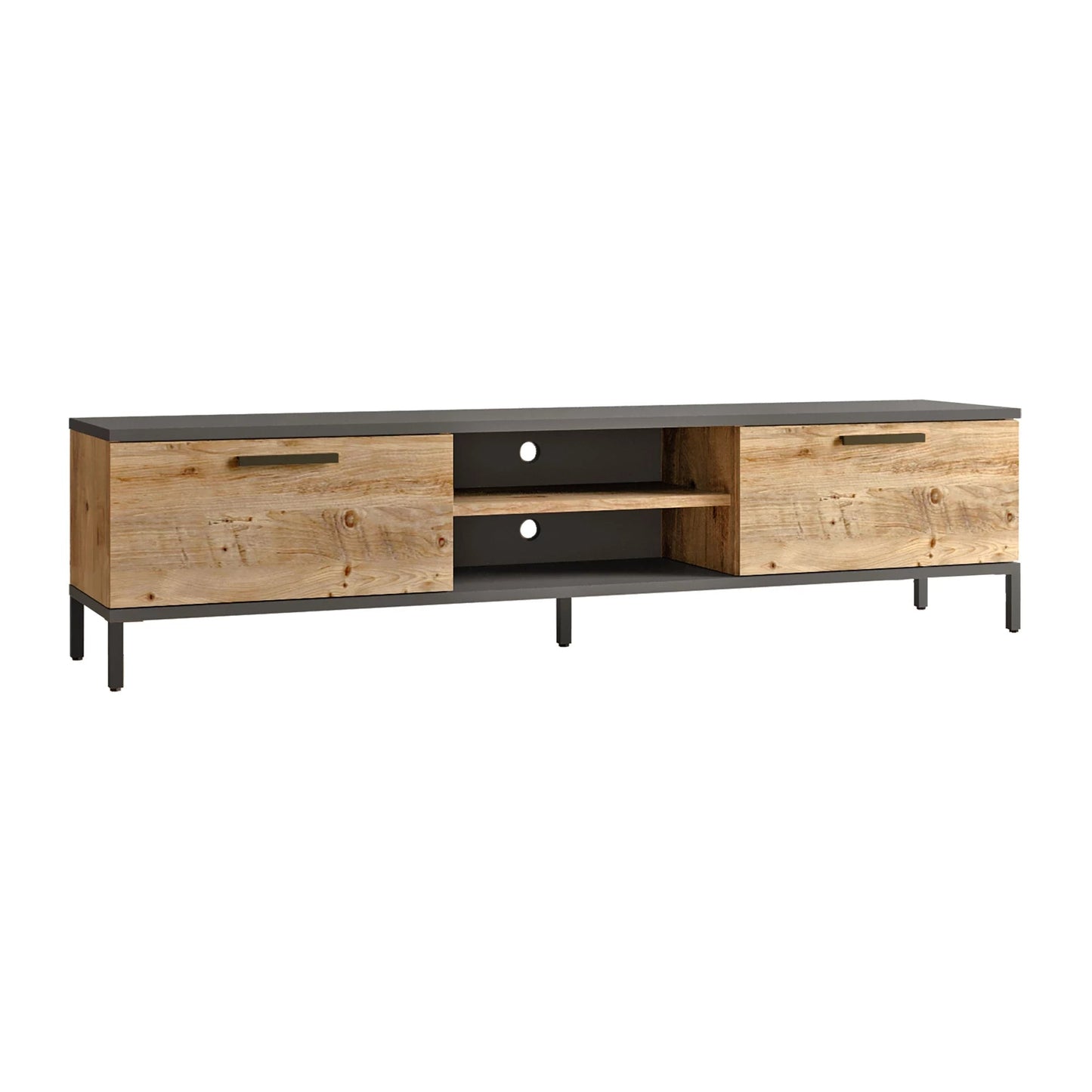 In And OutdoorMatch TV meubel Lucio - 160x35x39cm - Houtkleur en Antraciet - Spaanplaat en Staal - Stijlvol design TV cabinet