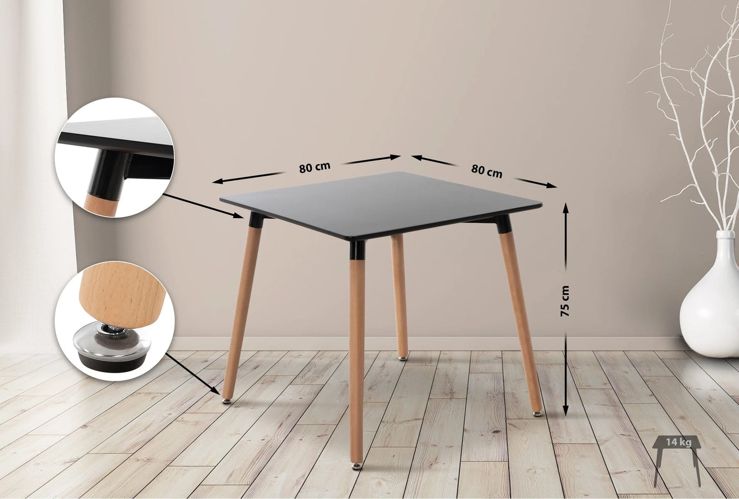 In And OutdoorMatch Tafel Sebastian - Keukentafel - 75x80x80cm - MDF en Beukenhout - Stijlvol Design Bijzetttafel