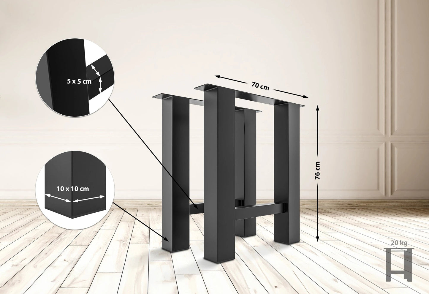 In And OutdoorMatch Tafelpoten Ellen - 70cm - Vierpoots Tafelonderstel - Stalen Tafelpoten - Zwarte Tafelpoten - Industriële Stijl table legs