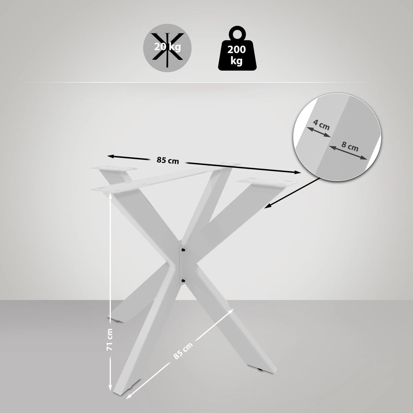 In And OutdoorMatch Tafelpoten Leopoldo - S - 85x85x71cm - Gecoat Staal - 4-poots Tafelonderstel - Industrieel Design table legs