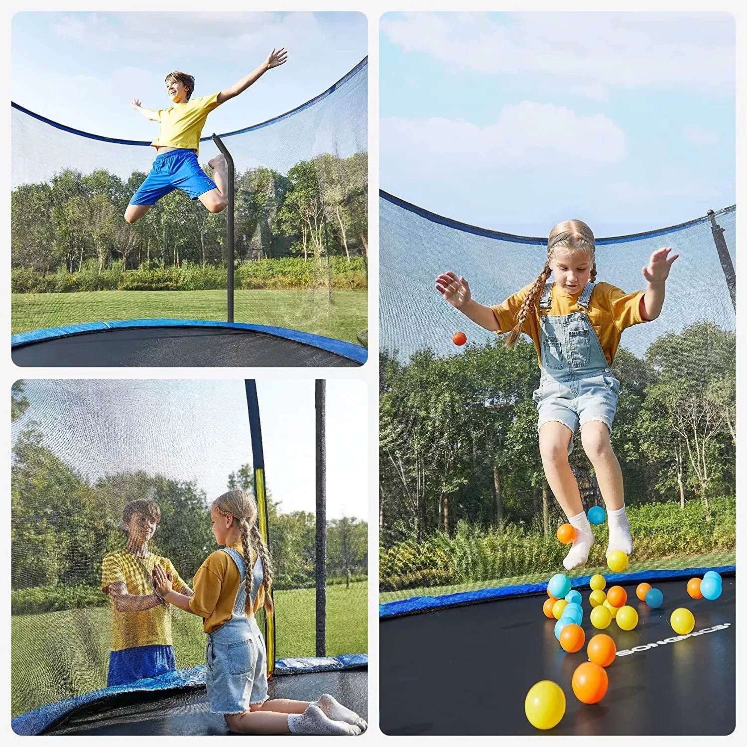 In And OutdoorMatch Trampoline Adolfo - 366 cm - Blauw - Trampoline met veiligheidsnet en ladder - gewatteerd frame - voor kinderen en volwassenen - binnennet Trampoline