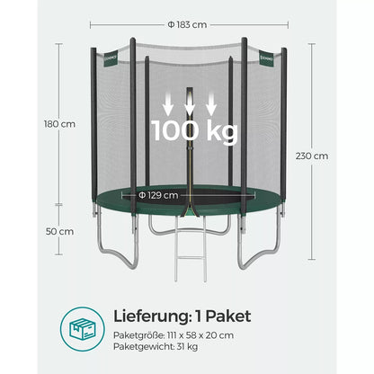 In And OutdoorMatch Trampoline Cordia - 183 cm groen - met veiligheidsnet & ladder - tot 100 kg belasting Trampoline