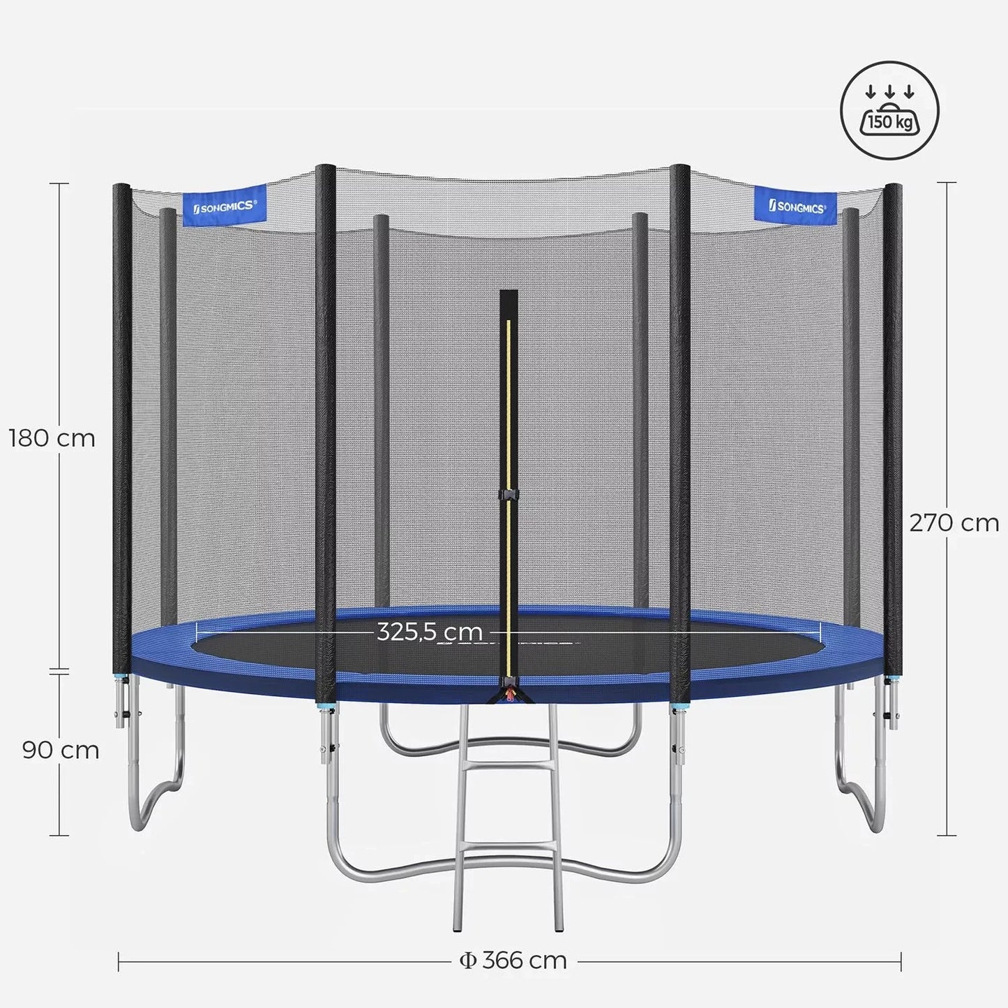 In And OutdoorMatch Trampoline Hyman - 366 cm - Met veiligheidsnet & ladder - Blauw - Rond - Tuin - tot 150 kg belasting Trampoline