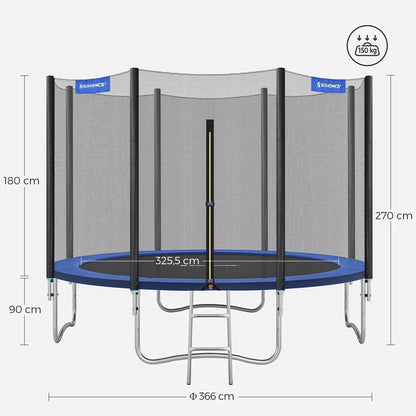 In And OutdoorMatch Trampoline Hyman - 366 cm - Met veiligheidsnet & ladder - Blauw - Rond - Tuin - tot 150 kg belasting Trampoline