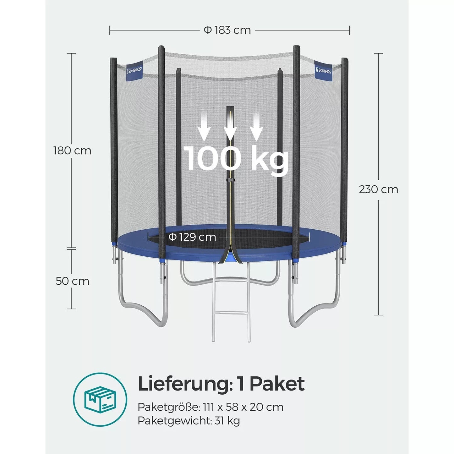 In And OutdoorMatch Trampoline Sam - 183 cm - met veiligheidsnet & ladder - blauw - tot 150 kg belasting Trampoline