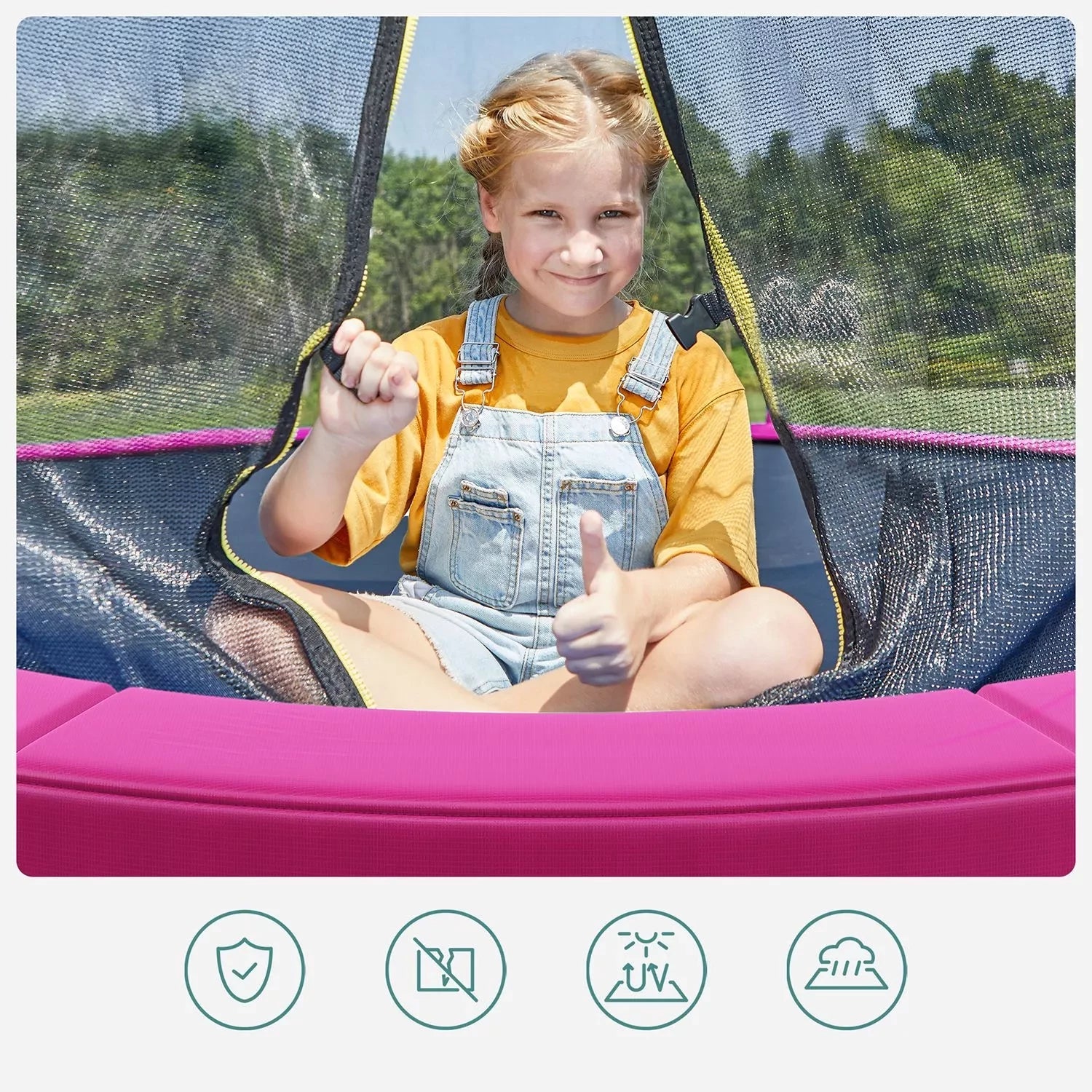 In And OutdoorMatch Trampolinerandbeschermer Delpha - Springcover - Randbescherming - Veiligheidsmat - UV-bestendig - Scheurbestendig - Trampoline-accessoires - Standaardmaat - Roze Trampoline rand