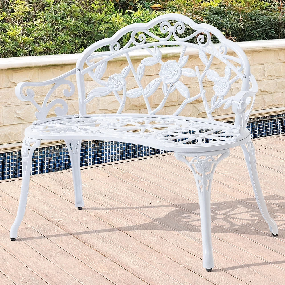 In And OutdoorMatch Tuinbank Tobin - Tweezits - Gietijzer en Aluminium - 100x54x80 cm - Wit - Stijlvol Design Garden Bench