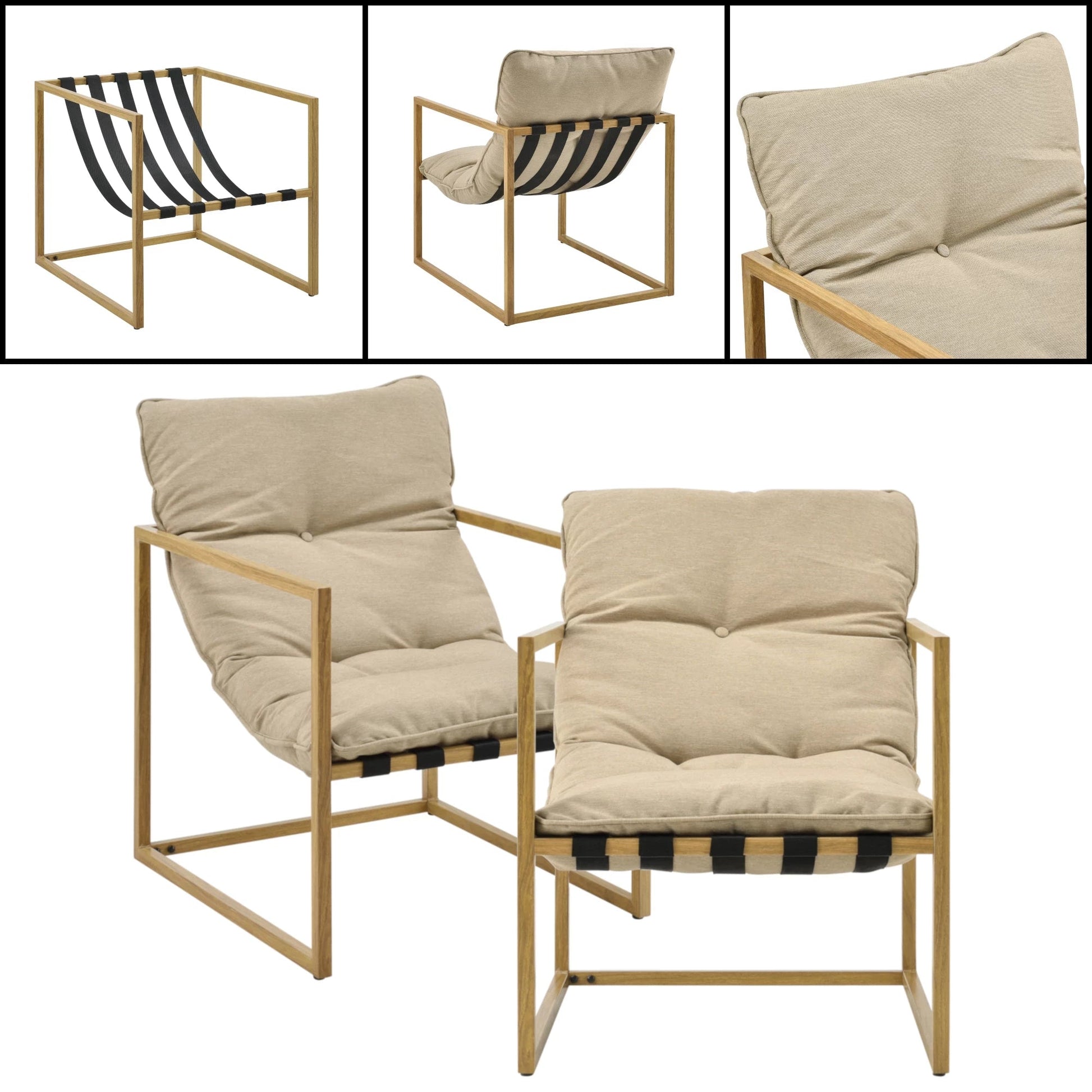 In And OutdoorMatch Tuinset Alexis - 4-delig - Tafel - Bank - 2x stoelen - Houtkleurig en Kaki Bruin - Luxe Look Garden set