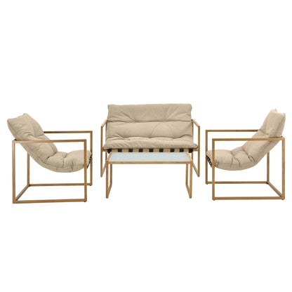 In And OutdoorMatch Tuinset Alexis - 4-delig - Tafel - Bank - 2x stoelen - Houtkleurig en Kaki Bruin - Luxe Look Garden set