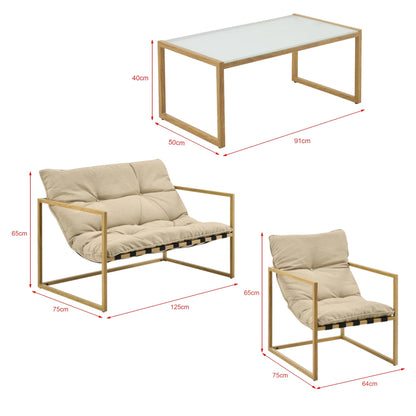 In And OutdoorMatch Tuinset Alexis - 4-delig - Tafel - Bank - 2x stoelen - Houtkleurig en Kaki Bruin - Luxe Look Garden set