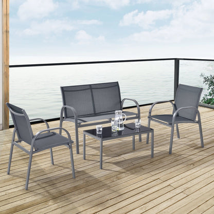 In And OutdoorMatch Tuinset Asha - 4-delig - Loungeset - Donkergrijs en Zwart - Staal en Stof - Elegant Design Garden set