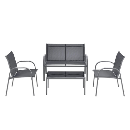 In And OutdoorMatch Tuinset Asha - 4-delig - Loungeset - Donkergrijs en Zwart - Staal en Stof - Elegant Design Garden set