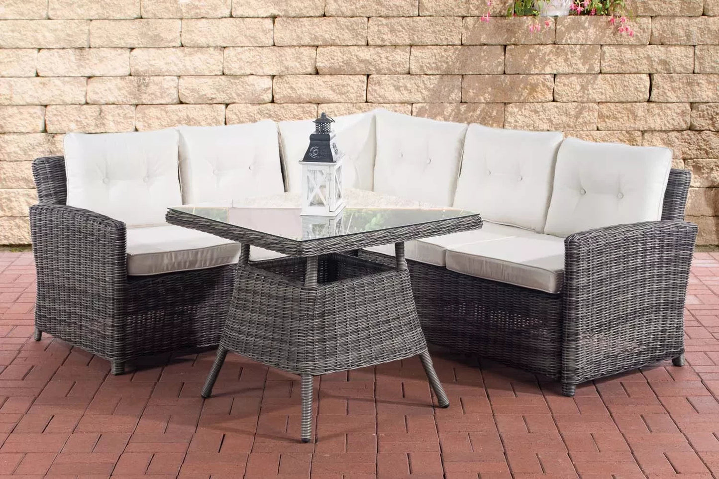 In And OutdoorMatch Tuinset Crawford - Wit - 5 persoons - Glazen tafel - Rotan wicker - Tuinmeubelen - Eettafel tuintafel - Loungeset - Buitentafel - Salontafel Garden set