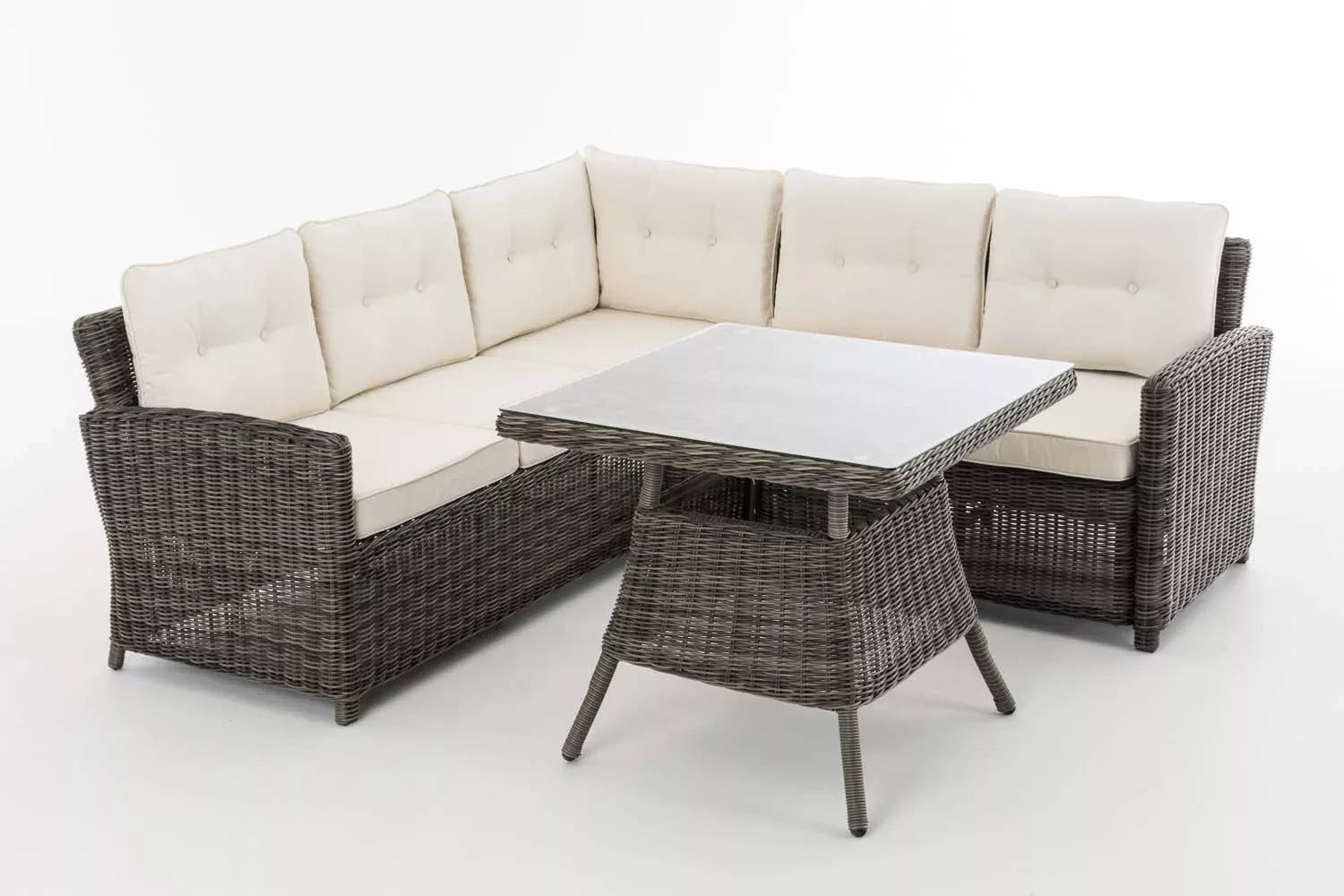 In And OutdoorMatch Tuinset Crawford - Wit - 5 persoons - Glazen tafel - Rotan wicker - Tuinmeubelen - Eettafel tuintafel - Loungeset - Buitentafel - Salontafel Garden set