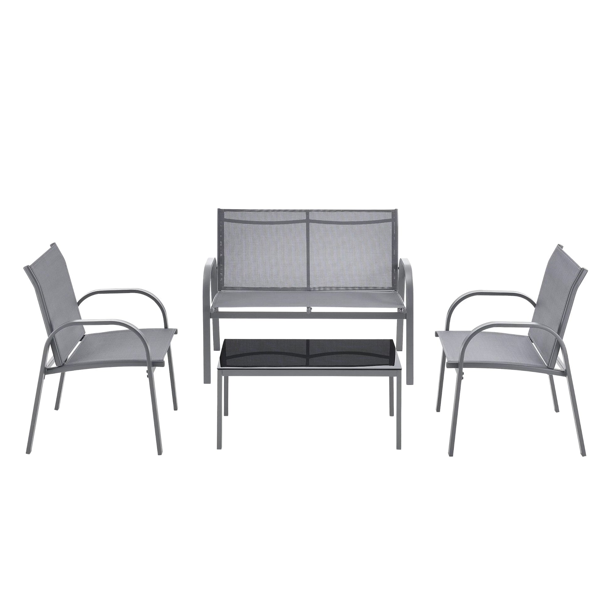 In And OutdoorMatch Tuinset Norbert - 4-delig - Loungeset - Lichtgrijs en Zwart - Staal en Stof - Elegant Design Garden set