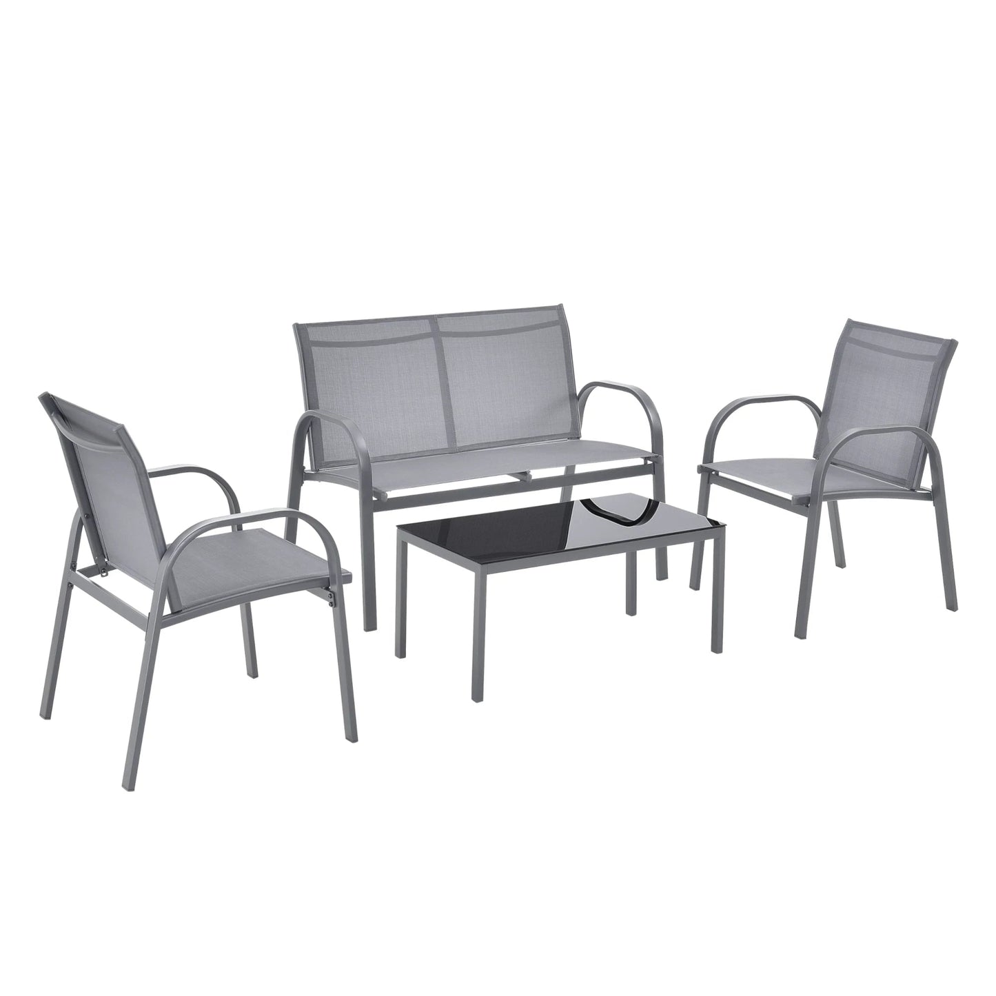 In And OutdoorMatch Tuinset Norbert - 4-delig - Loungeset - Lichtgrijs en Zwart - Staal en Stof - Elegant Design Garden set