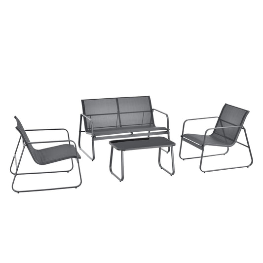 In And OutdoorMatch Tuinset Retta - 4-delig - Loungeset - Donkergrijs en Zwart - Staal, Glas en Stof - Stijlvolle uitstraling Garden set