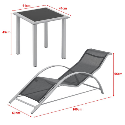 In And OutdoorMatch Tuinset Thalia - 3-delig - 2 Ligbedden 1 Tafel - Grijs en Zwart - Stijlvolle uitstraling Garden set