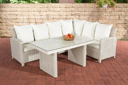 In And OutdoorMatch Tuinset Trever - Glazen tafel rotan wicker - Tuinmeubelen - Eettafel - Loungeset - Buitentafel - Salontafel - Wit - 6 personen Garden set