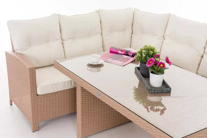 In And OutdoorMatch Tuinset Vergie - 6 persoons - Glastafel - Rotan wicker - Tuinmeubelen - Eettafel tuintafel - Loungeset - Buitentafel - Salontafel - Creme/wit Garden set