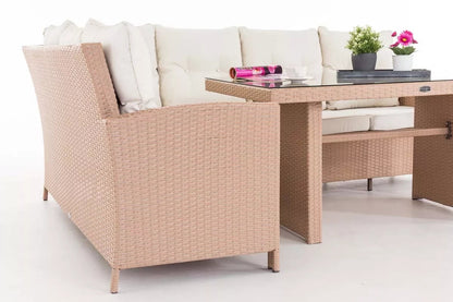 In And OutdoorMatch Tuinset Vergie - 6 persoons - Glastafel - Rotan wicker - Tuinmeubelen - Eettafel tuintafel - Loungeset - Buitentafel - Salontafel - Creme/wit Garden set