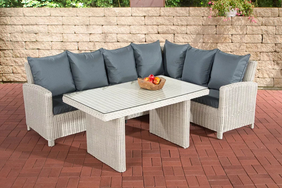 In And OutdoorMatch Tuinset Vincenza - Glastafel rotan wicker - Tuinmeubelen - Eettafel - Loungeset - Buitentafel - Salontafel - Creme/grijs - 6 personen Garden set