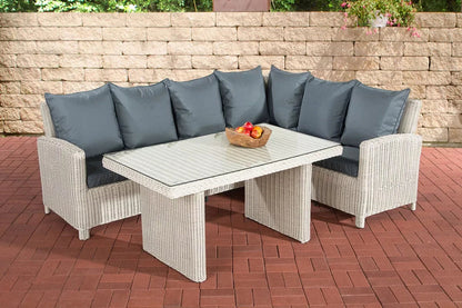 In And OutdoorMatch Tuinset Vincenza - Glastafel rotan wicker - Tuinmeubelen - Eettafel - Loungeset - Buitentafel - Salontafel - Creme/grijs - 6 personen Garden set