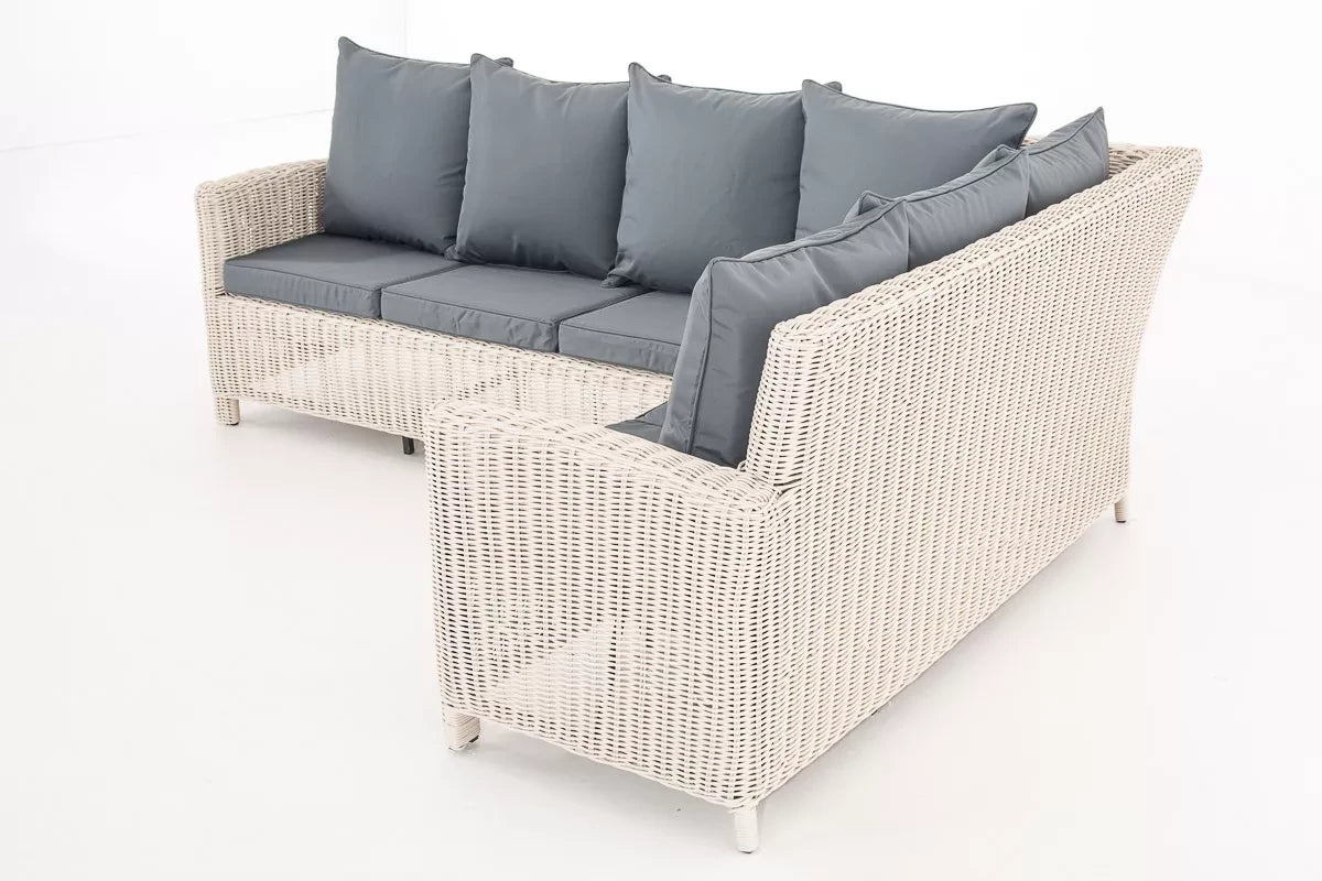 In And OutdoorMatch Tuinset Vincenza - Glastafel rotan wicker - Tuinmeubelen - Eettafel - Loungeset - Buitentafel - Salontafel - Creme/grijs - 6 personen Garden set