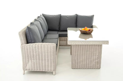 In And OutdoorMatch Tuinset Vincenza - Glastafel rotan wicker - Tuinmeubelen - Eettafel - Loungeset - Buitentafel - Salontafel - Creme/grijs - 6 personen Garden set