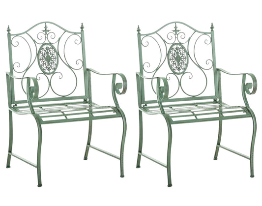 In And OutdoorMatch Tuinstoel Kenny - Groen - Set van 2 - Ijzer - Buitenstoel - Stoel - Hoge kwaliteit - Stijlvolle tuinstoel - Handgemaakt antiek patina Garden Chair