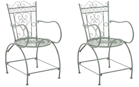 In And OutdoorMatch Tuinstoel Lola - Antiek Groen - Set van 2 - Ijzer - Buitenstoel - Stoel - Hoge kwaliteit - Luxe stijlvolle tuinstoel - Handgemaakt antiek patina Garden Chair