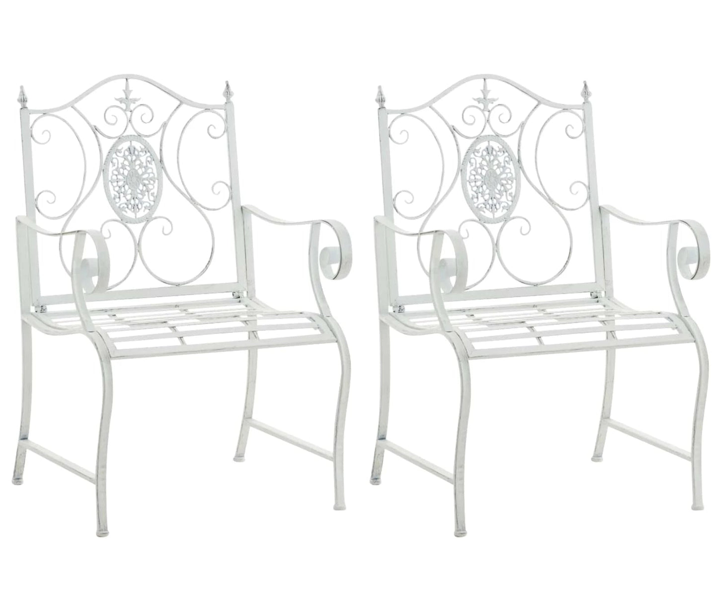 In And OutdoorMatch Tuinstoel Segundo - Wit - Set van 2 - Ijzer - Buitenstoel - Stoel - Hoge kwaliteit - Luxe stijlvolle tuinstoel - Handgemaakt antiek patina Garden Chair