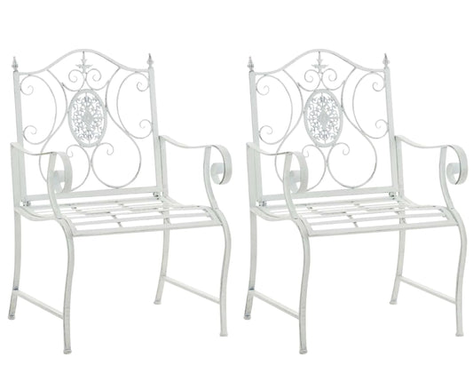 In And OutdoorMatch Tuinstoel Segundo - Wit - Set van 2 - Ijzer - Buitenstoel - Stoel - Hoge kwaliteit - Luxe stijlvolle tuinstoel - Handgemaakt antiek patina Garden Chair