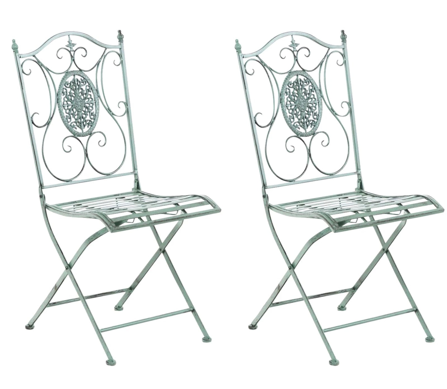 In And OutdoorMatch Tuinstoel Siem - Groen - Set van 2 - Metaal - Klapstoel - Buitenstoel - Stoel - Hoge kwaliteit - Stijlvolle tuinstoel - Handgemaakt antiek patina Garden Chair