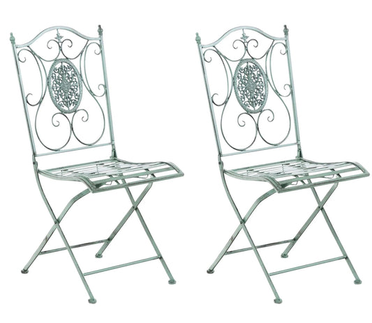 In And OutdoorMatch Tuinstoel Siem - Groen - Set van 2 - Metaal - Klapstoel - Buitenstoel - Stoel - Hoge kwaliteit - Stijlvolle tuinstoel - Handgemaakt antiek patina Garden Chair