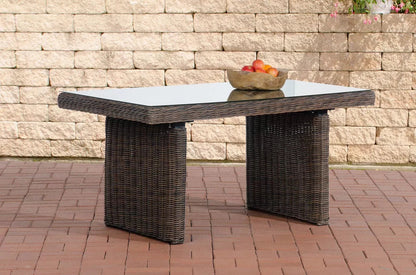 In And OutdoorMatch Tuintafel Cyrus - Glastafel rotan wicker - Tuinmeubelen - Eettafel - Buitentafel - Salontafel - 138cm Garden Table