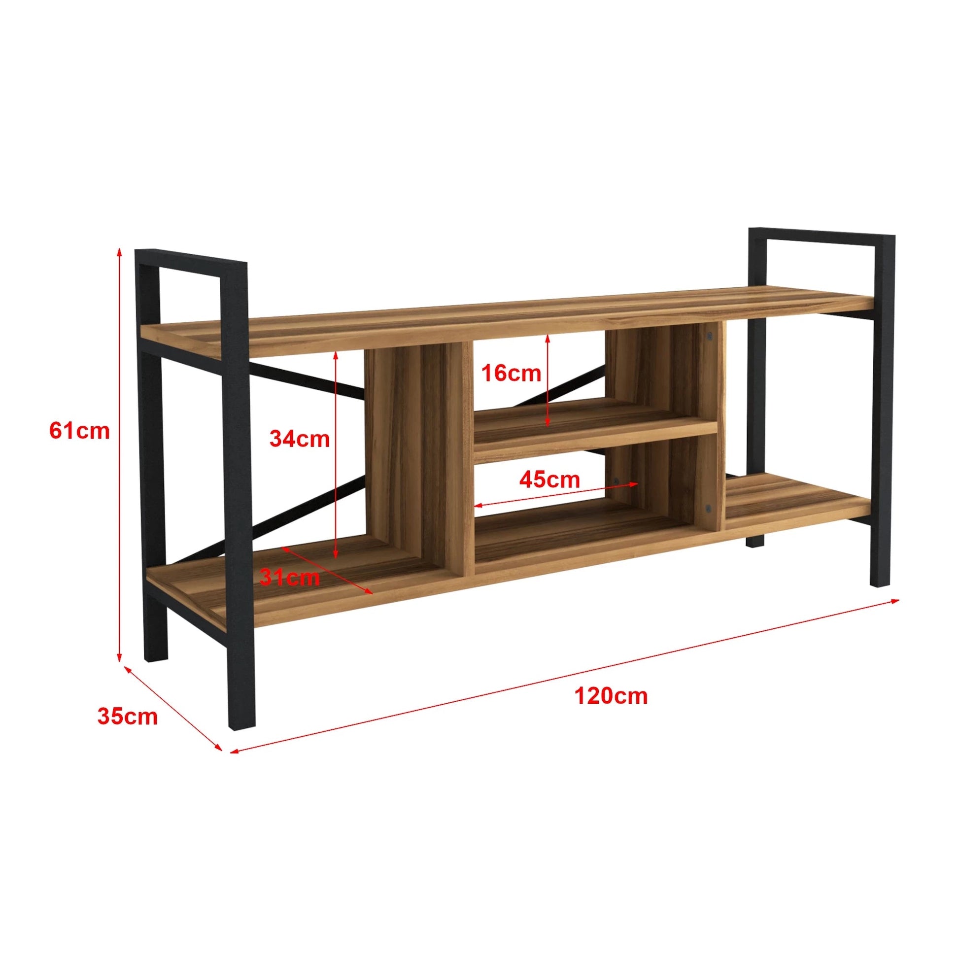 In And OutdoorMatch Tv-meubel Veno - Tv-meubel - Tv-meubel - 61x120x35 cm - Walnootkleurig - Spaanplaat en Metaal - Met Plank TV-meubel