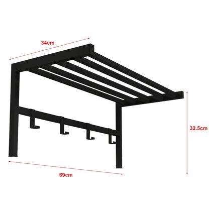 In And OutdoorMatch Wandkapstok Januzaj - Met Plank - 32.5x69x34cm - Zwart - 5 Haken - 1 Plank Wandplank