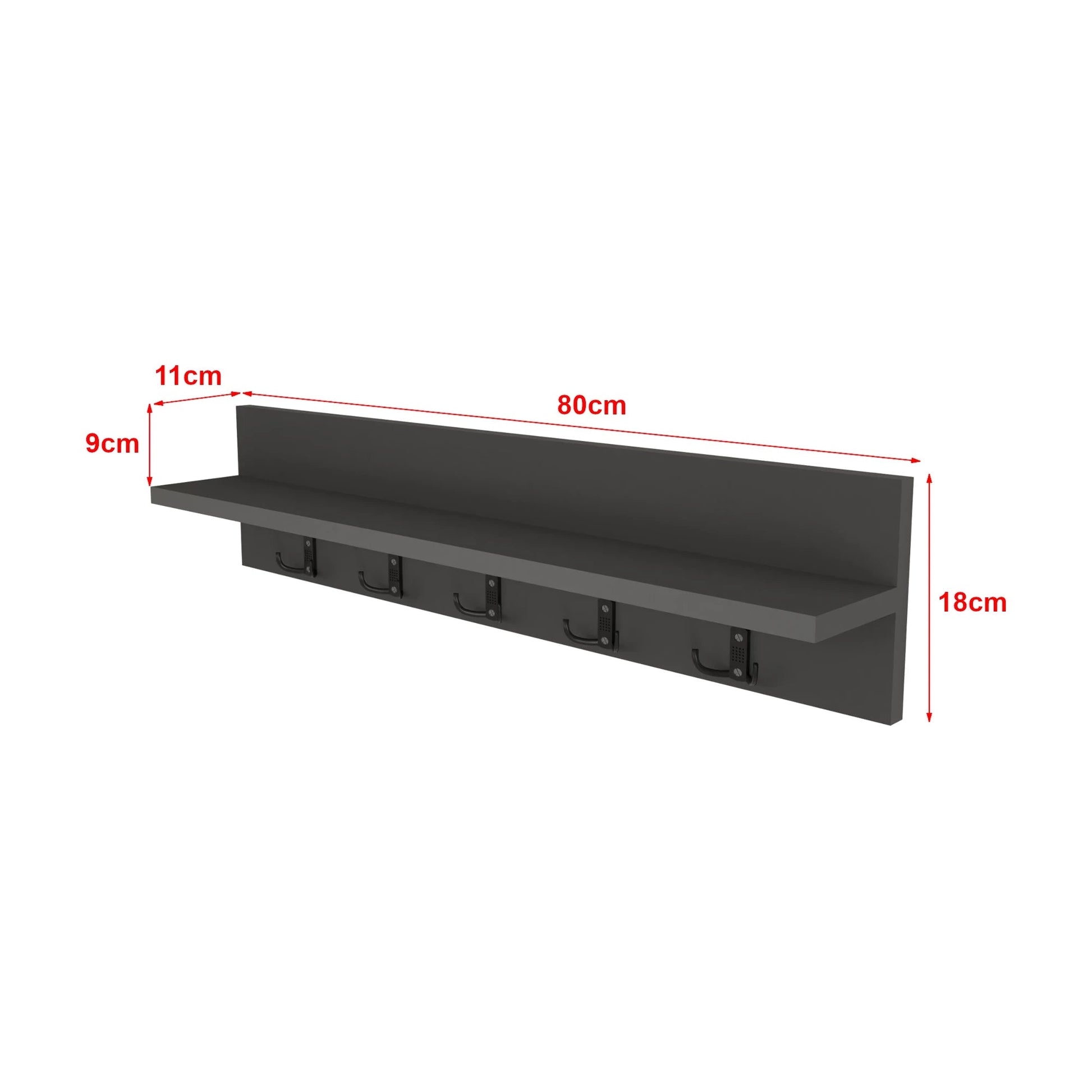 In And OutdoorMatch Wandkapstok Jin - 80x11x18cm - Zwart - MDF Kapstok