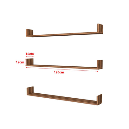 In And OutdoorMatch Wandplank Abel - Set van 3 - 12x120x15 cm - Walnootkleurig - Spaanplaat - Modern Design Wandplank