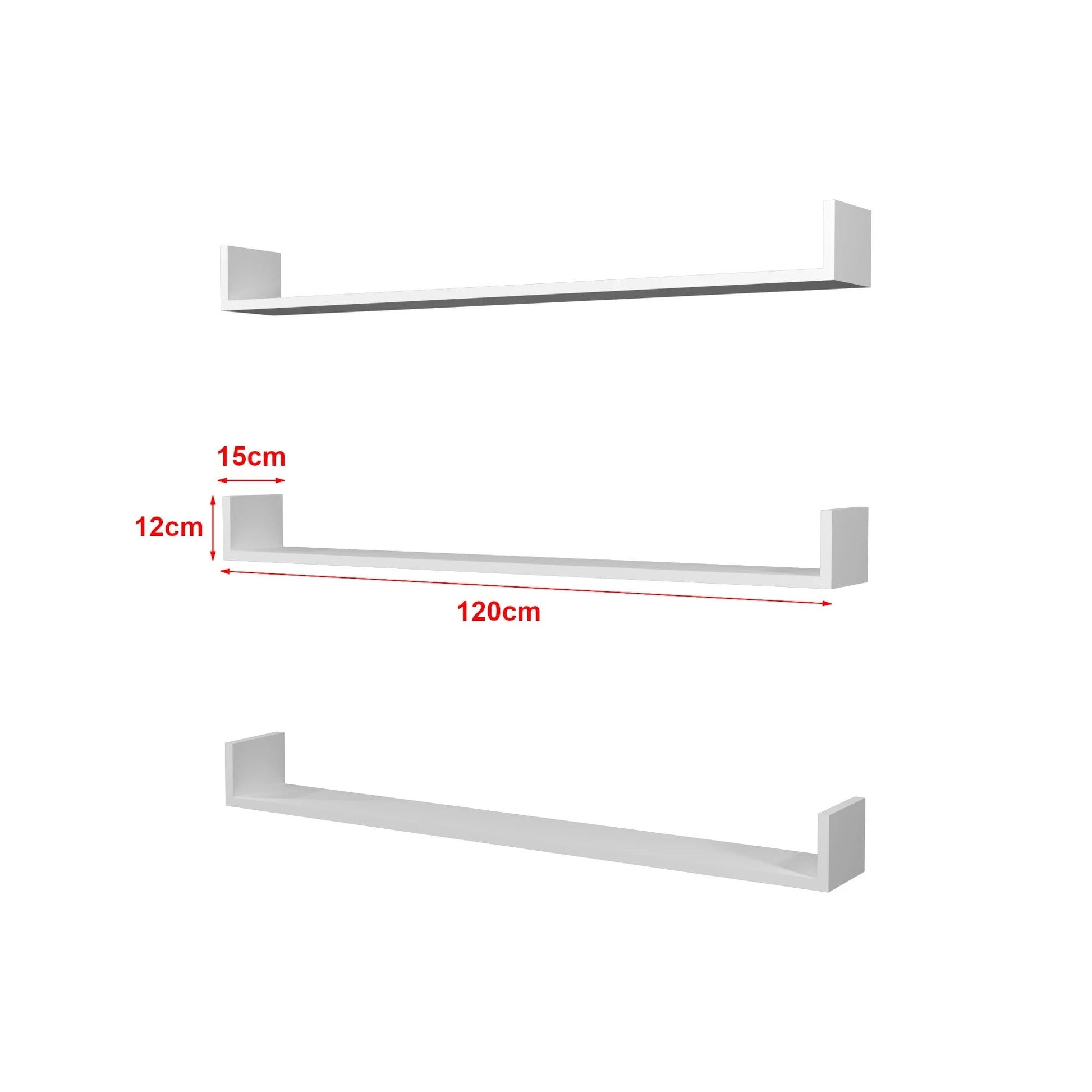 In And OutdoorMatch Wandplank Candace - Set van 3 - 12x120x15 cm - Wit - Spaanplaat - Modern Design Wandplank