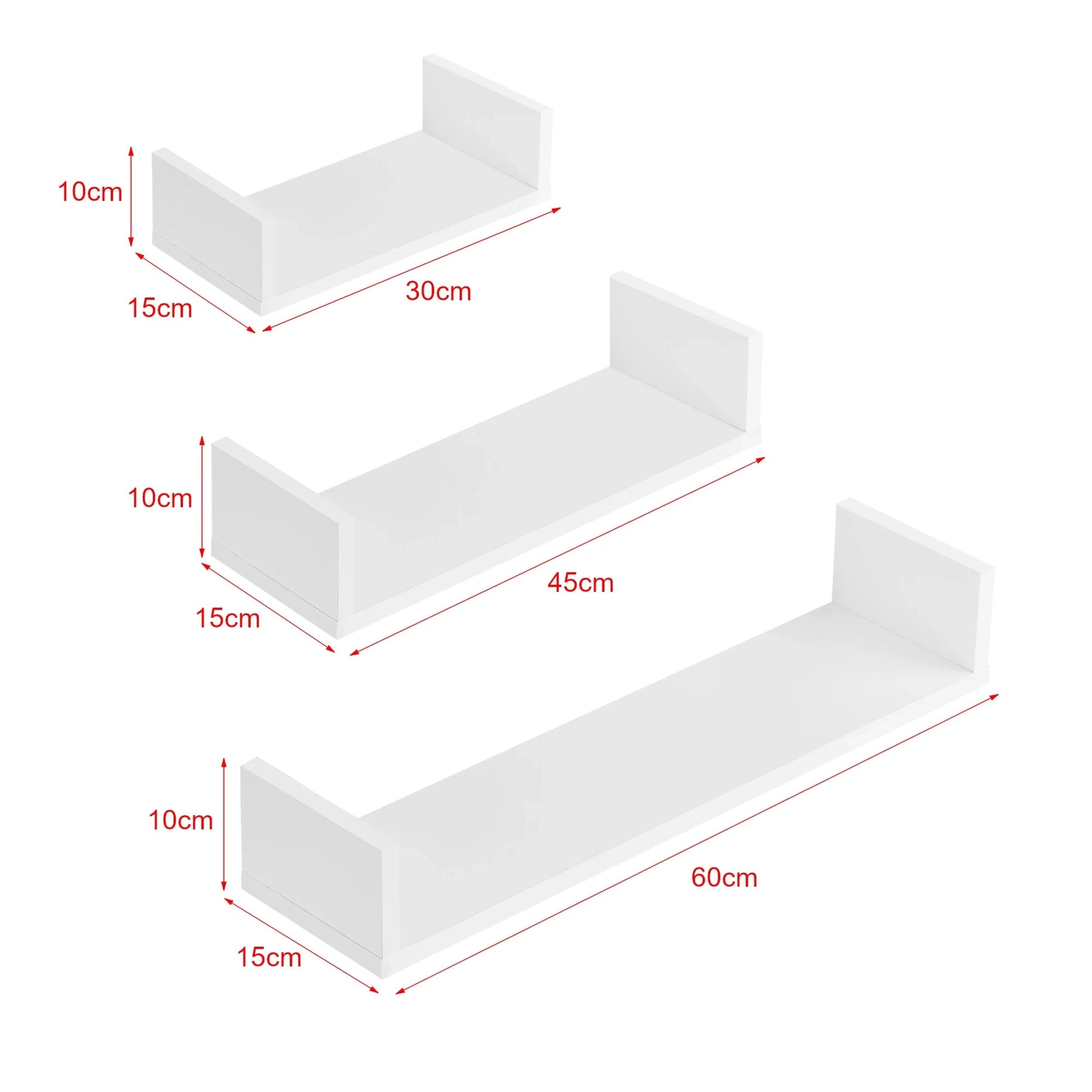 In And OutdoorMatch Wandplank Earnestine - Set van 3 - Houtkleurig en Wit - Spaanplaat - Verschillende maten - Stijlvol design Wandplank