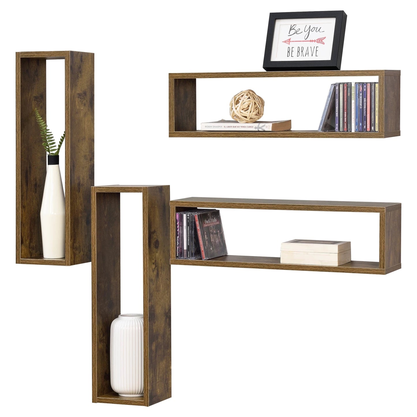 In And OutdoorMatch Wandplank Joannie - Set van 4 - 59x14,5x17 cm - Houtkleur - Spaanplaat - Stijlvol design Wandplank