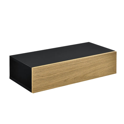 In And OutdoorMatch Wandplank Michel - Met Lade - 50x24x12cm - Zwart en Houtlook - Spaanplaat - Moderne Look Wandplank