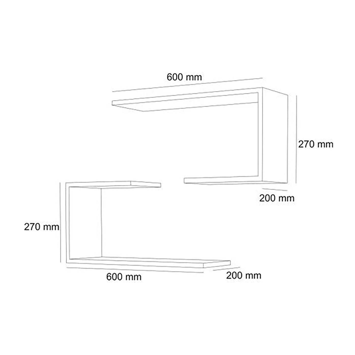 In And OutdoorMatch Wandplank Tyreek - Set van 2 Planken - Zwart - Spaanplaat - Stijlvol Design Wandplank