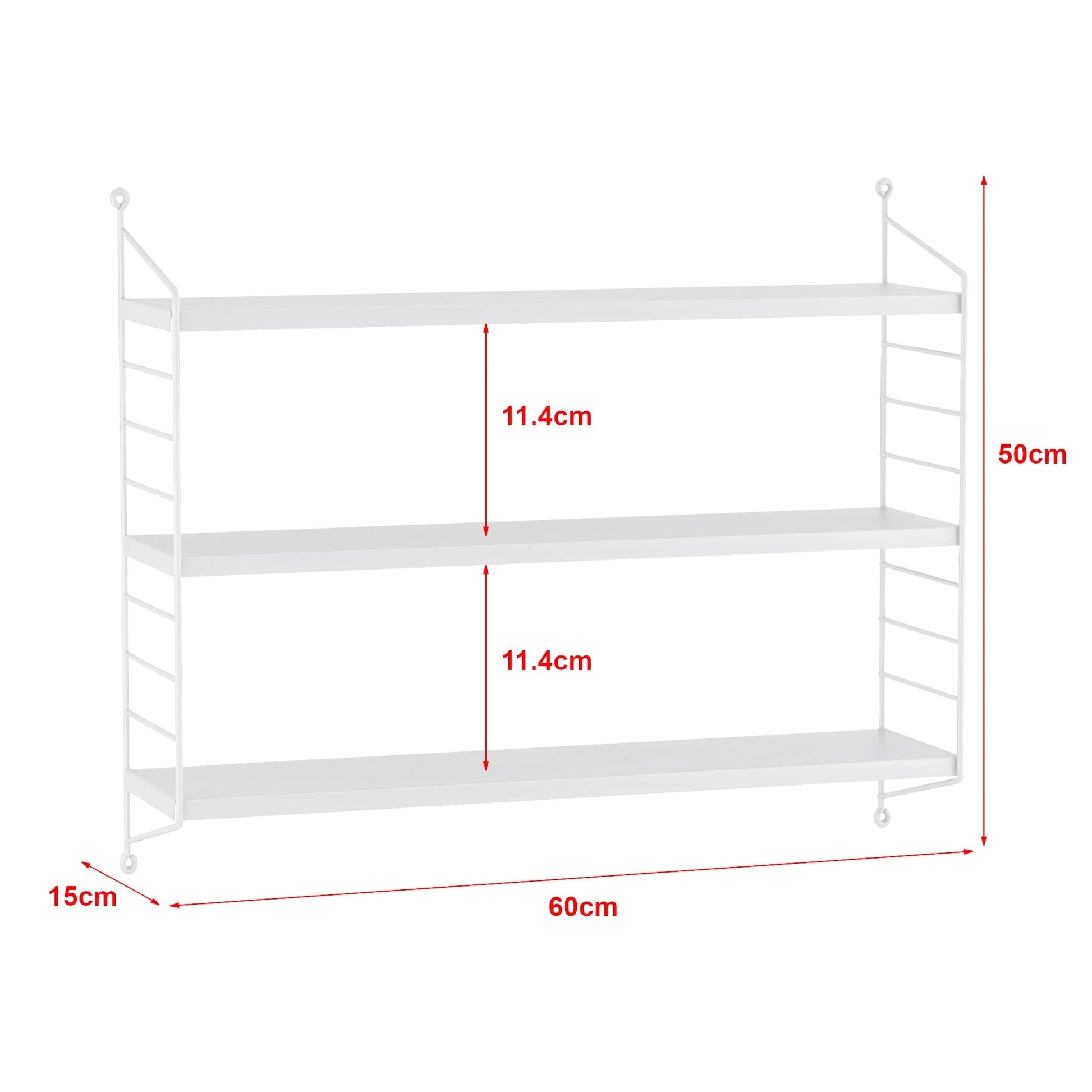 In And OutdoorMatch Wandrek Lilo - Met 3 Planken - 50x60x15 cm - Wit - Staal Wandplank