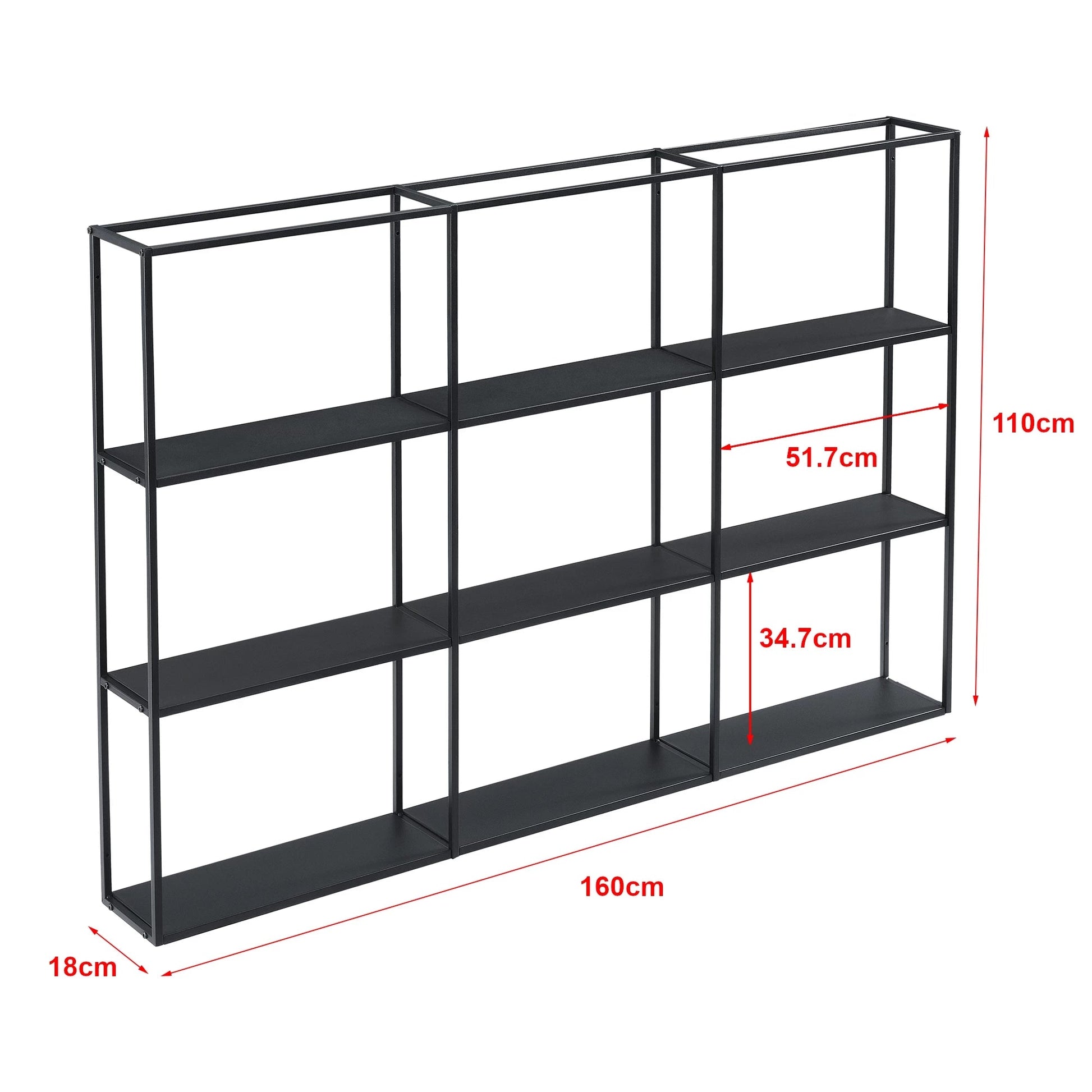 In And OutdoorMatch Wandrek Tara - 160x18x110cm - Zwart - Metaal - Stijlvol Design Wandplank