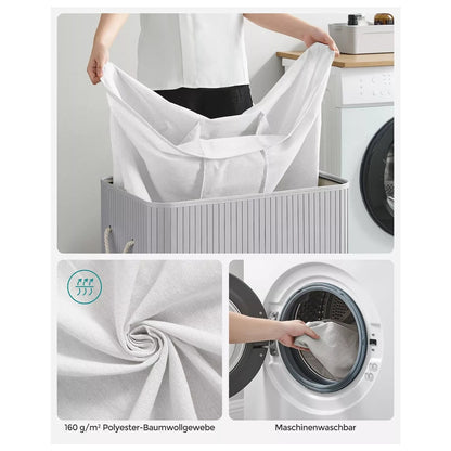 In And OutdoorMatch Wasmand Shayna - Wasmand - Bamboe Wasmand - met Handgrepen - 3 Compartimenten - Deksel met Clips - 150L Opvouwbaar - Wasruimte - Slaapkamer - Badkamer - Wit Wasmand